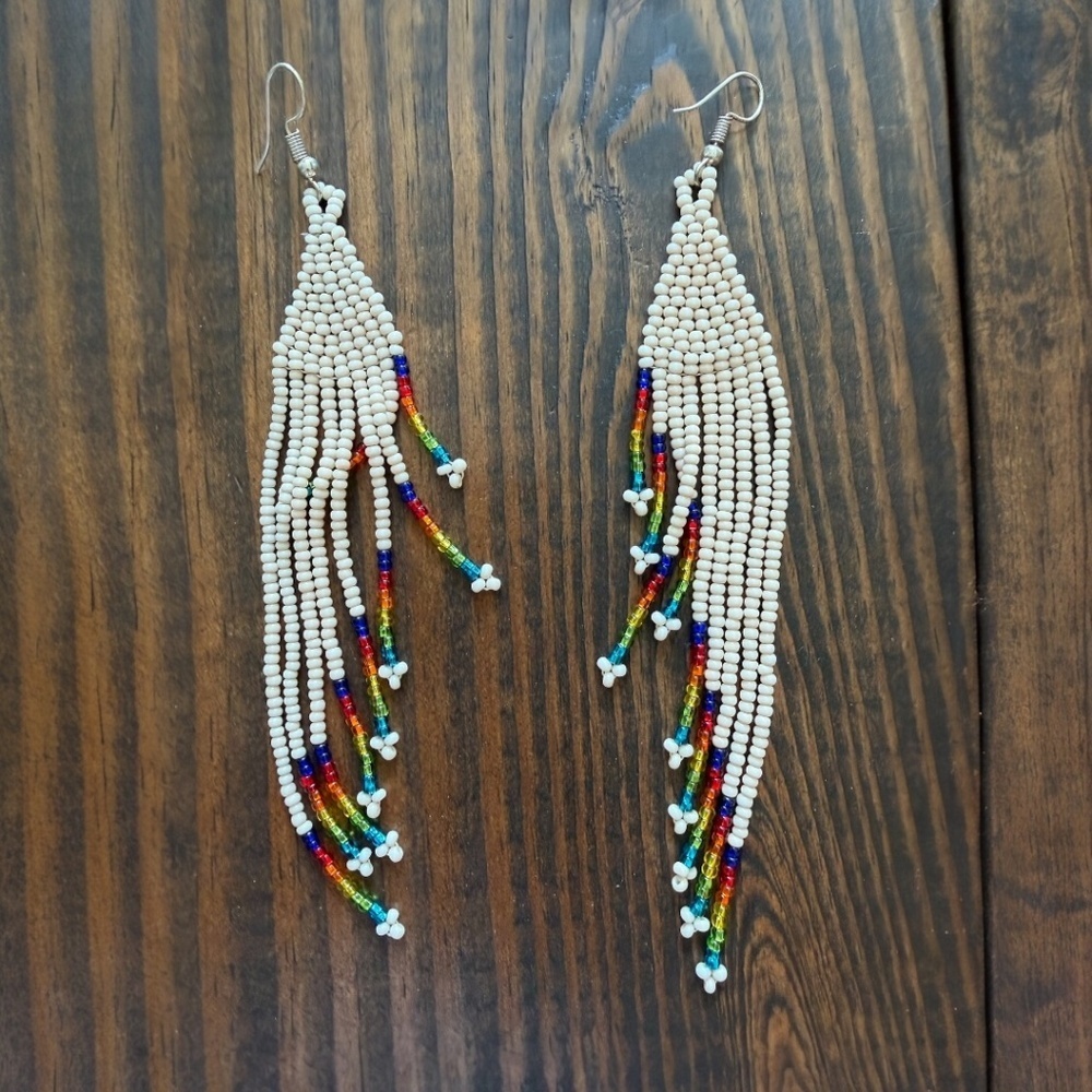 Beaded Boho Multi Color Earrings, New